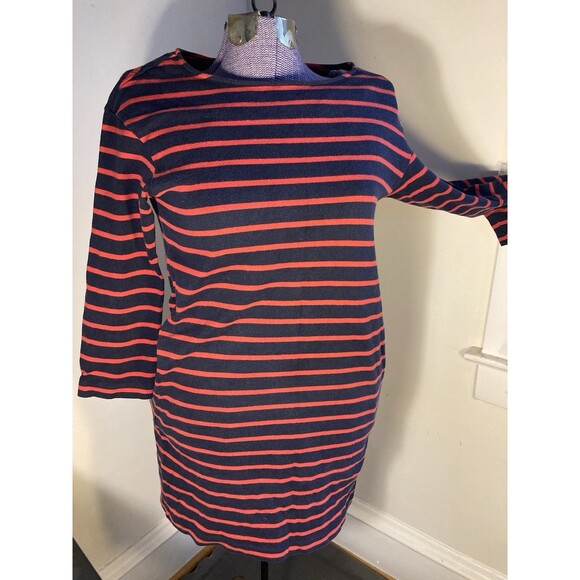 Uniqlo LG Blue & Pink Striped T Shirt Dress w/pockets! Stretchy &  3/4 Sleeve - Picture 1 of 10
